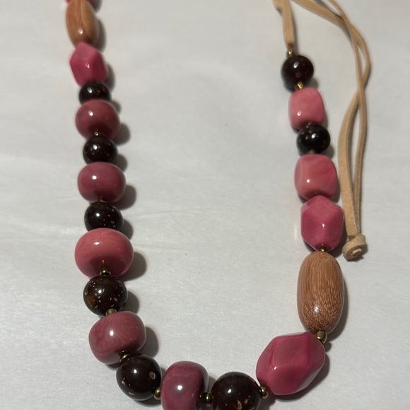 Pink and Brown Bohemian Beaded Necklace - Picture 4 of 6